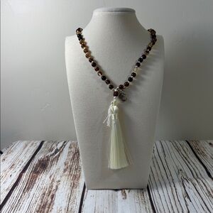 Coffee Stripe Agate Gemstone Bead Handmade Beaded Mala Necklace